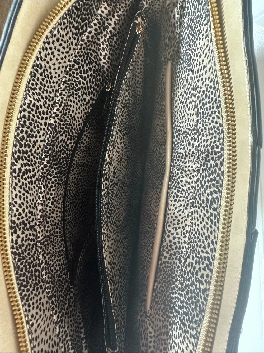 Neutral Beige Woven-Trim Satchel with Black Piping Faux Leather Braided Accent